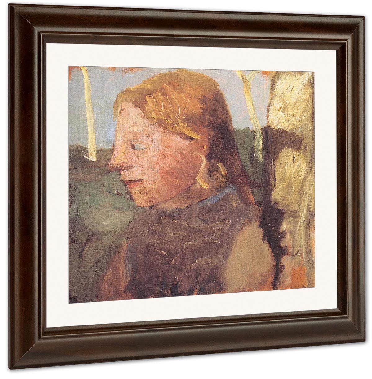 Portrait Of A Girl In Profile Next To A Birch Trunk By Paula Modersohn Becker Fine Art Print