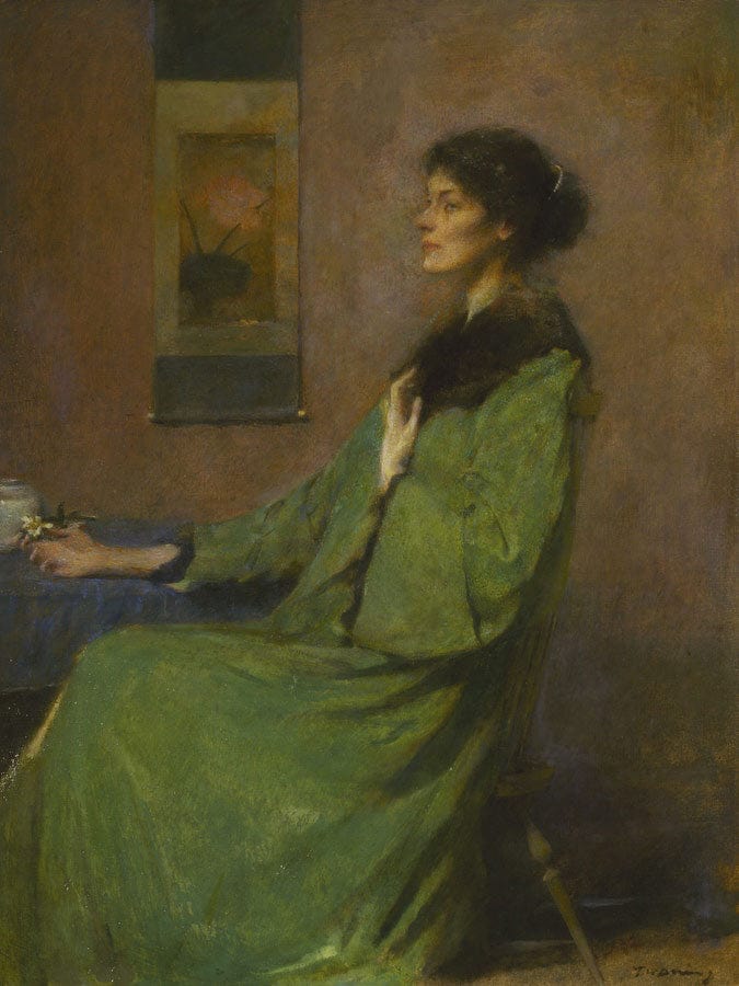 Portrait Of A Lady Holding A Rose By Thomas Wilmer Dewing Fine Art Print
