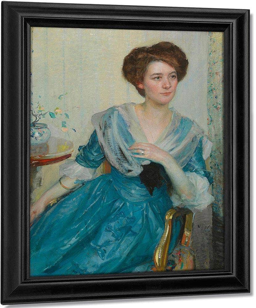 Portrait Of A Woman In A Blue Dress By Richard Edward Miller Fine Art Print