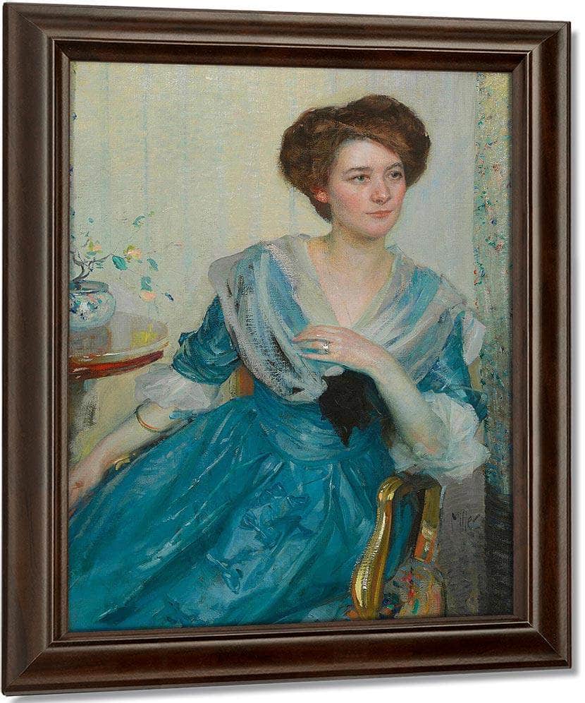 Portrait Of A Woman In A Blue Dress By Richard Edward Miller Fine Art Print