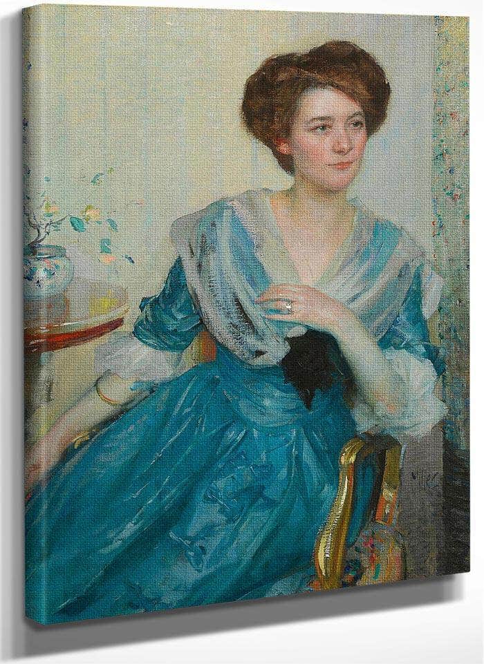 Portrait Of A Woman In A Blue Dress By Richard Edward Miller Fine Art Print