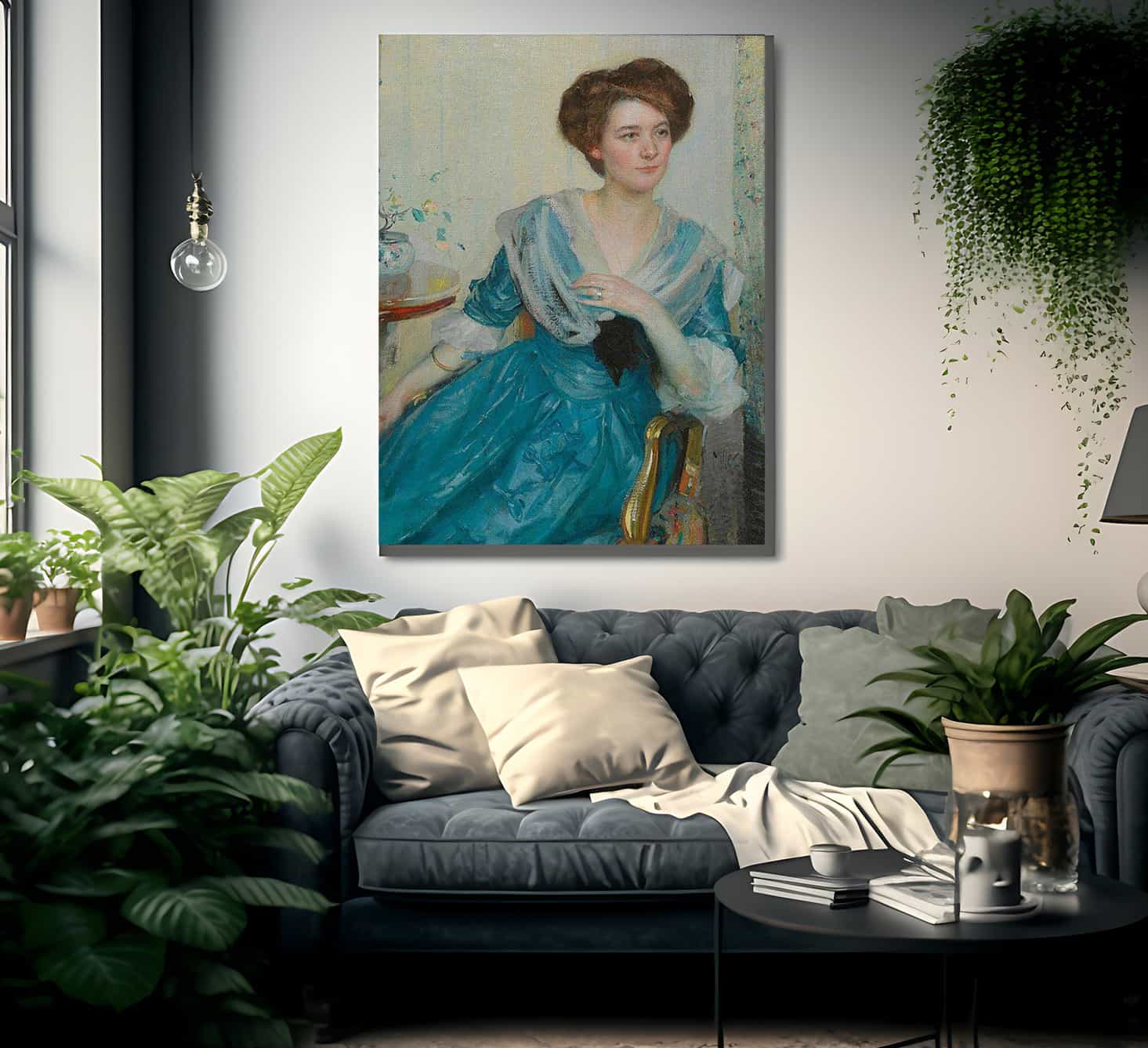 Portrait Of A Woman In A Blue Dress By Richard Edward Miller Fine Art Print