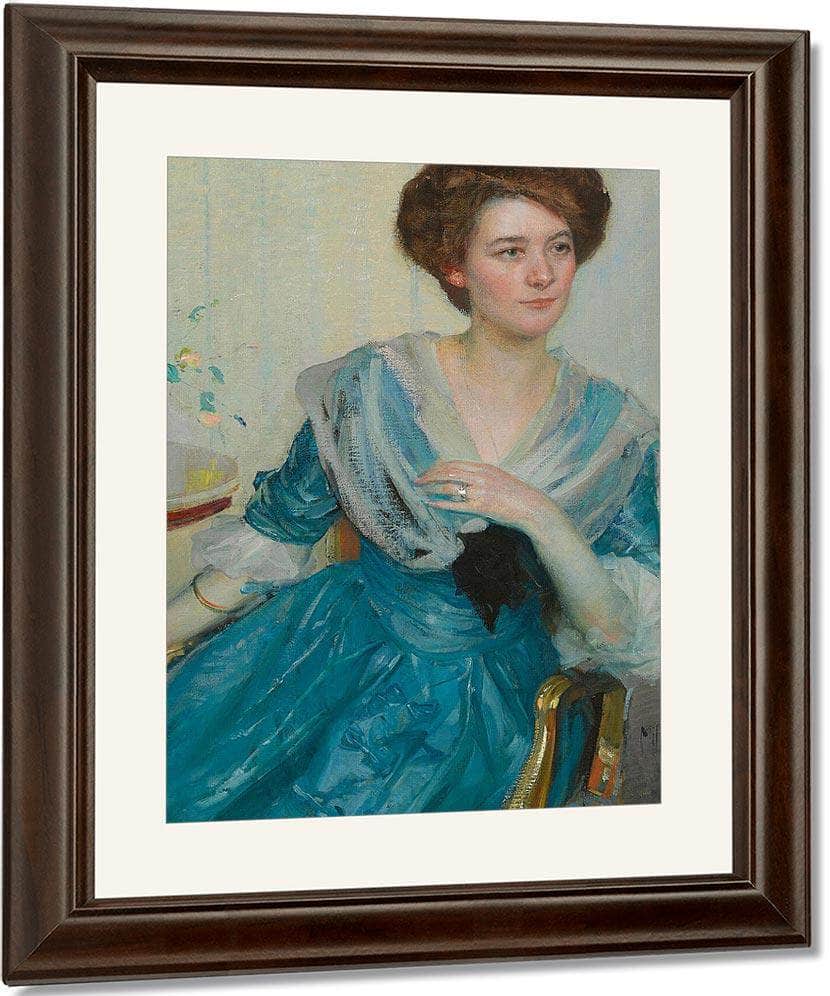 Portrait Of A Woman In A Blue Dress By Richard Edward Miller Fine Art Print