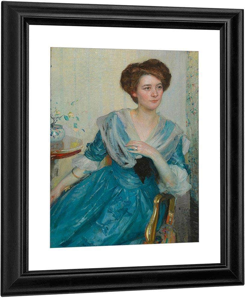 Portrait Of A Woman In A Blue Dress By Richard Edward Miller Fine Art Print