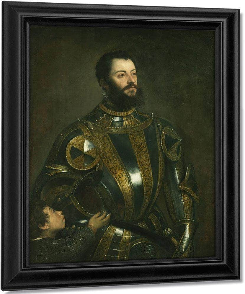 Portrait Of Alfonso D'avalos Marchese Del Vasto In Armor With A Page By Titian Fine Art Print
