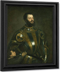 Portrait Of Alfonso D'avalos Marchese Del Vasto In Armor With A Page By Titian Fine Art Print