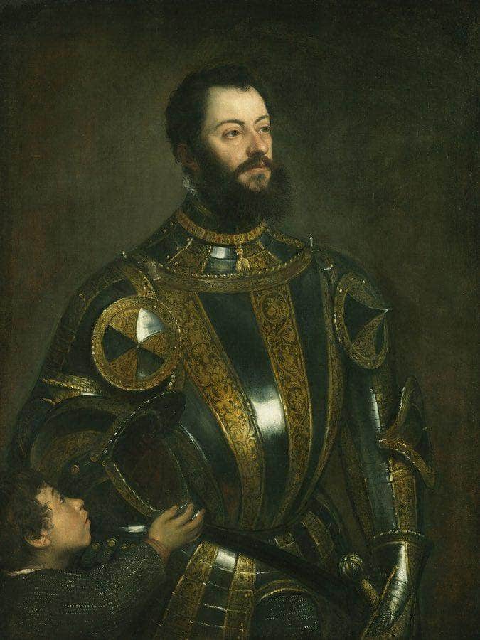 Portrait Of Alfonso D'avalos Marchese Del Vasto In Armor With A Page By Titian Fine Art Print
