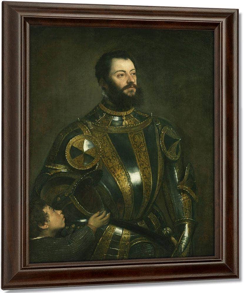 Portrait Of Alfonso D'avalos Marchese Del Vasto In Armor With A Page By Titian Fine Art Print