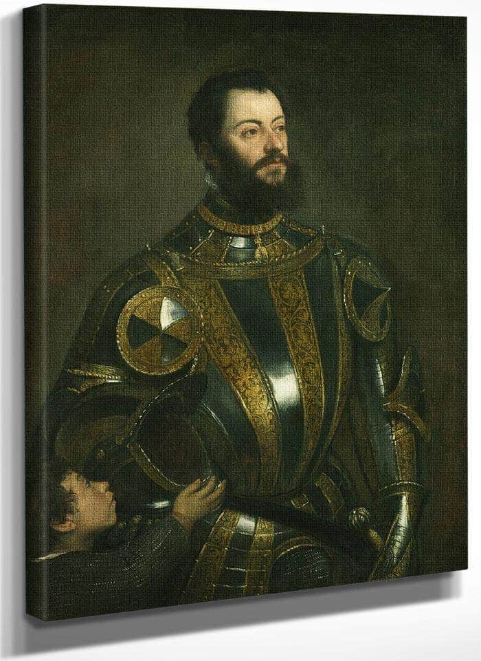 Portrait Of Alfonso D'avalos Marchese Del Vasto In Armor With A Page By Titian Fine Art Print
