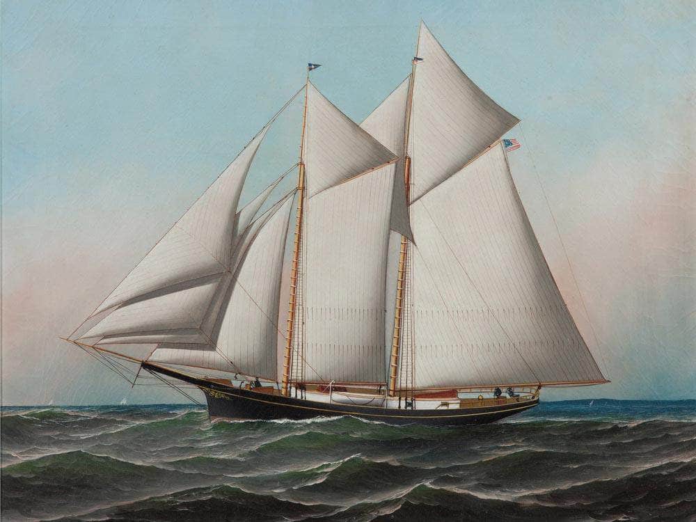 Portrait Of An American Yacht Flying Flag Of Ny Yacht Club 188 By Antonio Jacobsen Fine Art Print