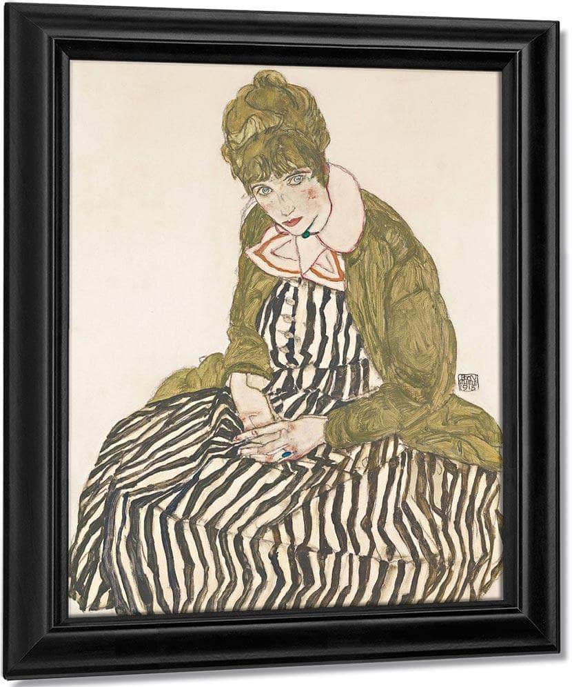 Portrait Of Edith Schiele With Striped Dress 1915 Gouache Pencil By Egon Schiele Fine Art Print