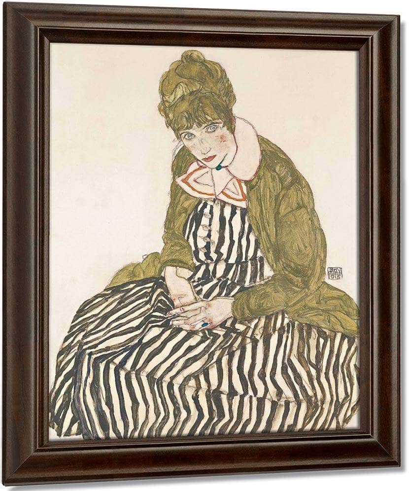 Portrait Of Edith Schiele With Striped Dress 1915 Gouache Pencil By Egon Schiele Fine Art Print