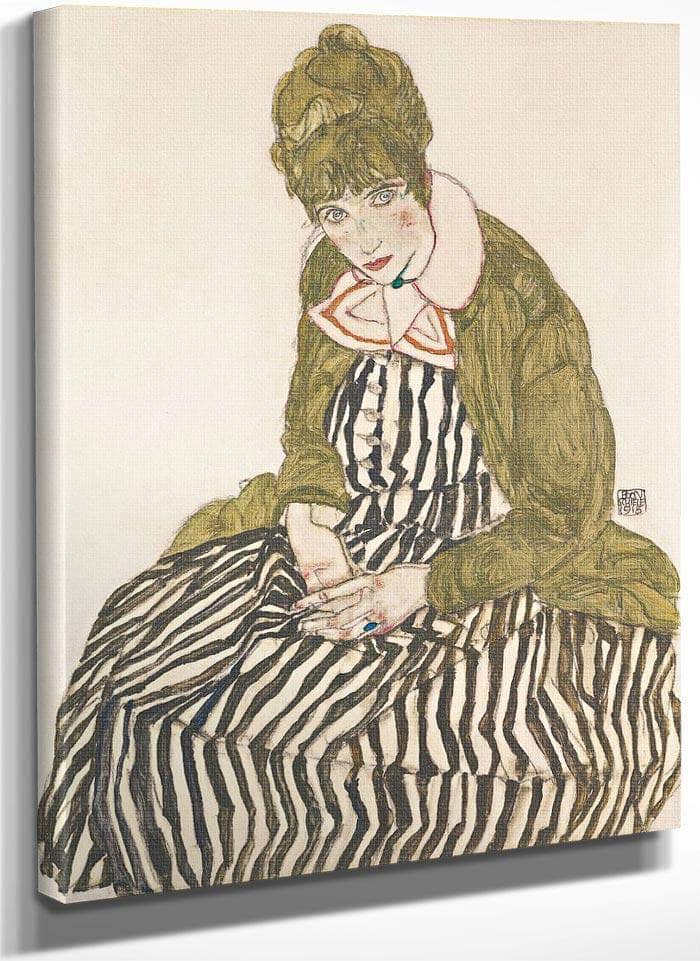 Portrait Of Edith Schiele With Striped Dress 1915 Gouache Pencil By Egon Schiele Fine Art Print