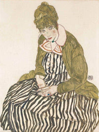 Portrait Of Edith Schiele With Striped Dress 1915 Gouache Pencil By Egon Schiele Fine Art Print