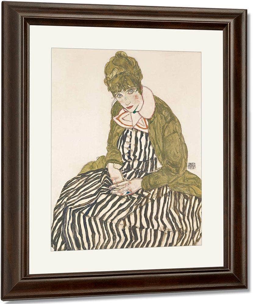 Portrait Of Edith Schiele With Striped Dress 1915 Gouache Pencil By Egon Schiele Fine Art Print
