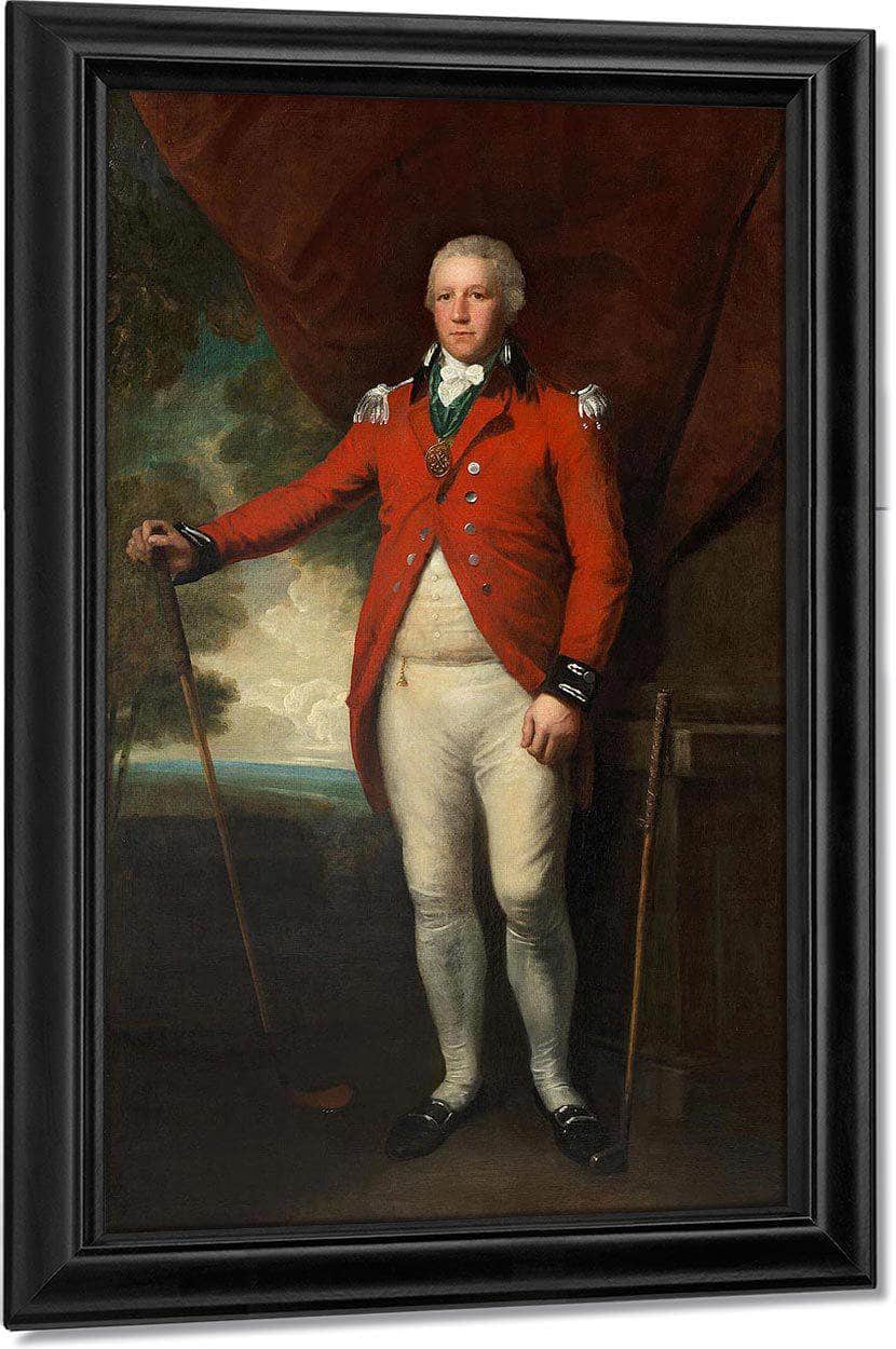 Portrait Of Henry Callender Standing Full Length In A Landscape In The Attire Of Captain General Of The Blackheath Golf Club, Holding A Wooden Headed Spoon With A Metal Headed Blade Putter By His Side By William Henry Walker Fine Art Print