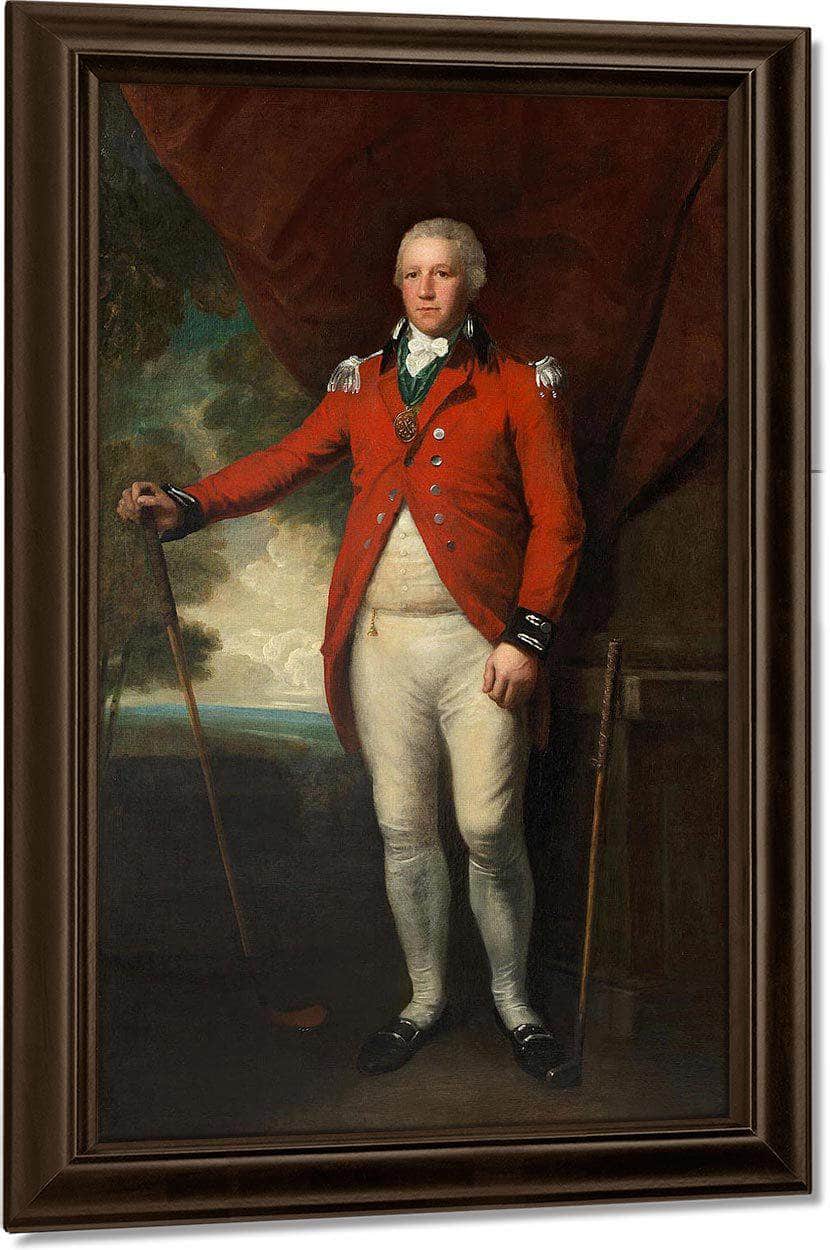 Portrait Of Henry Callender Standing Full Length In A Landscape In The Attire Of Captain General Of The Blackheath Golf Club, Holding A Wooden Headed Spoon With A Metal Headed Blade Putter By His Side By William Henry Walker Fine Art Print