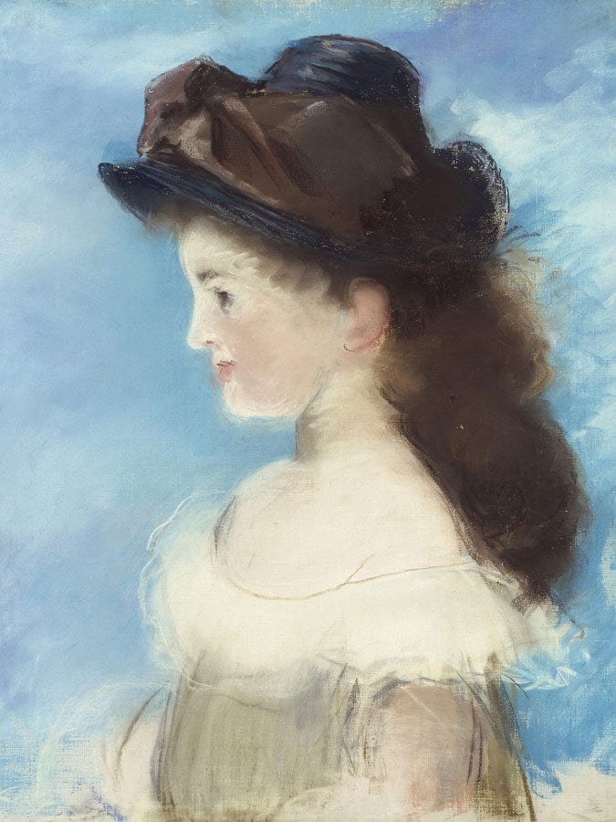 Portrait Of Mademoiselle Hecht Wearing A Hat, Seen In Profile By Edouard Manet Fine Art Print