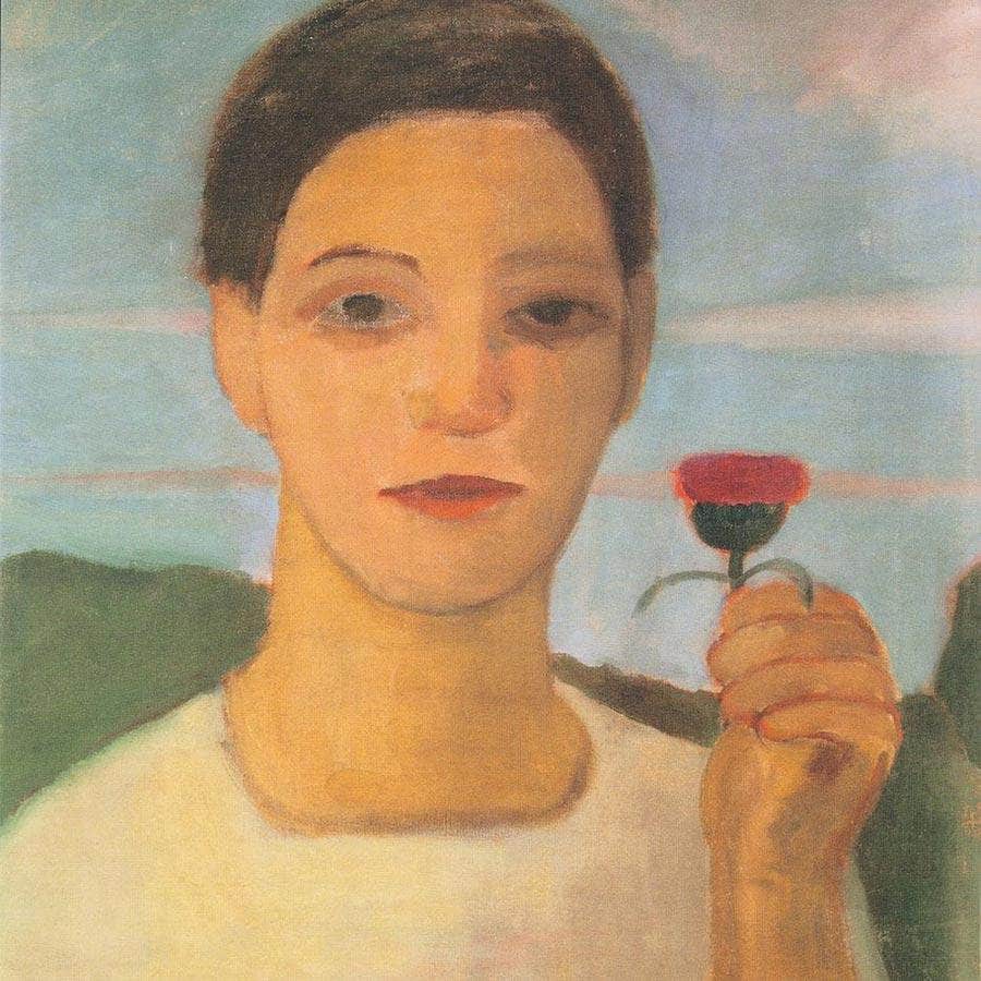 Portrait Of Sister Herma With Artichoke Flower In His Raised Hand By Paula Modersohn Becker Fine Art Print