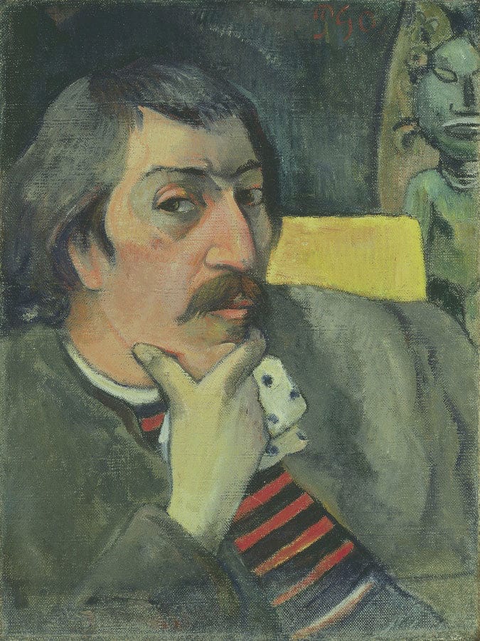 Portrait Of The Artist With The Idol By Eugene Henri Paul Gauguin Fine Art Print