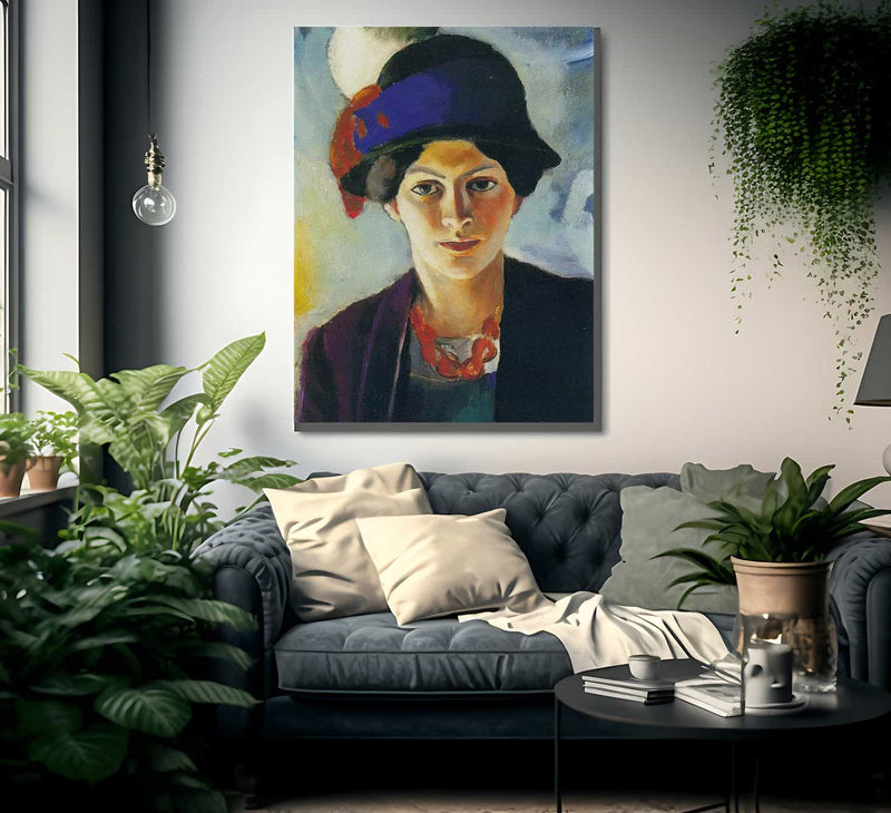 Portrait Of The Painters Wife With Hat By August Macke Fine Art Print