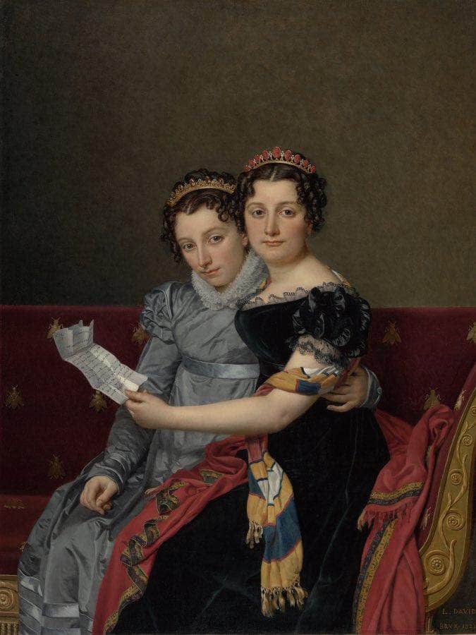 Portrait Of The Sisters Ze Nai De And Charlotte Bonaparte By Jacques Louis David Fine Art Print