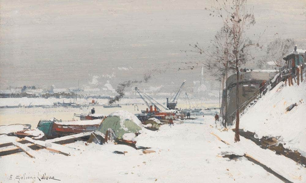 Quai De Bercy Sous La Neige By Eugene Galien Laloue Fine Art Print