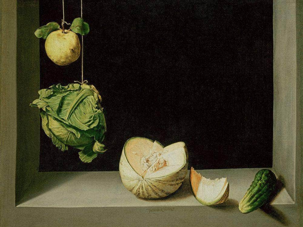 Quince Cabbage Melon And Cucumber By Juan Sanchez Cotan Fine Art Print