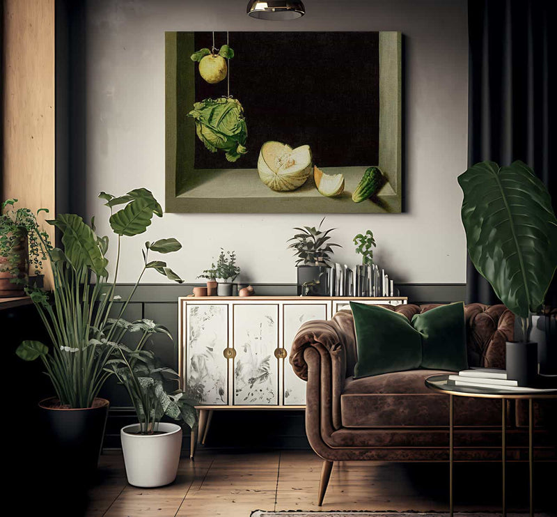 Quince Cabbage Melon And Cucumber By Juan Sanchez Cotan Fine Art Print