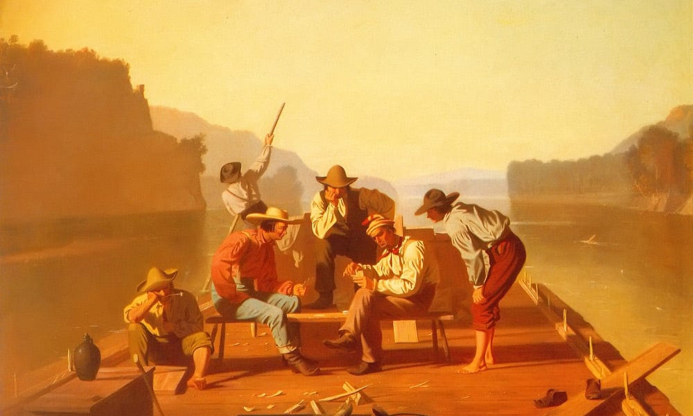 Raftsmen Playing Cards By George Caleb Bingham Fine Art Print