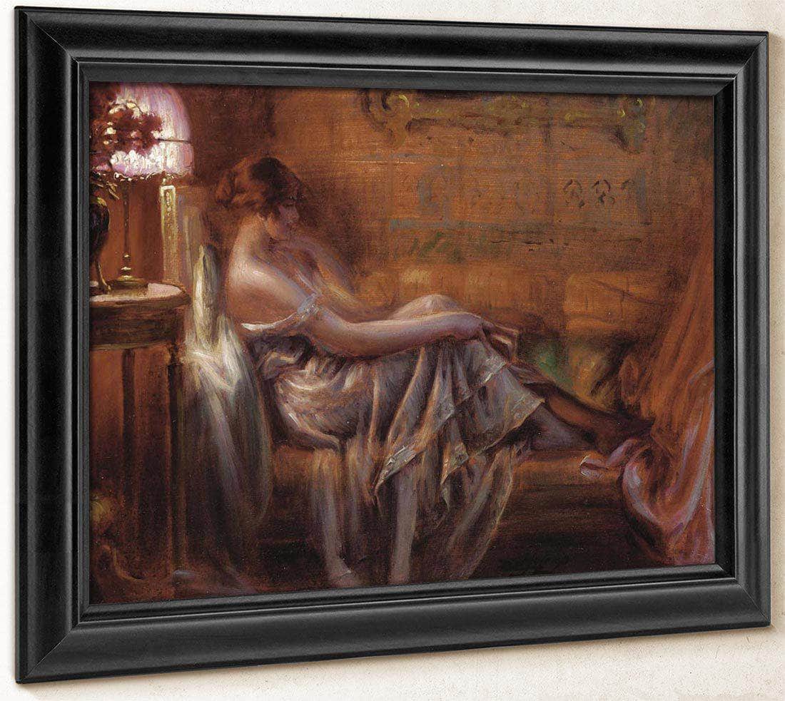Reading By Lamp Light By Enjolras Delphin Fine Art Print