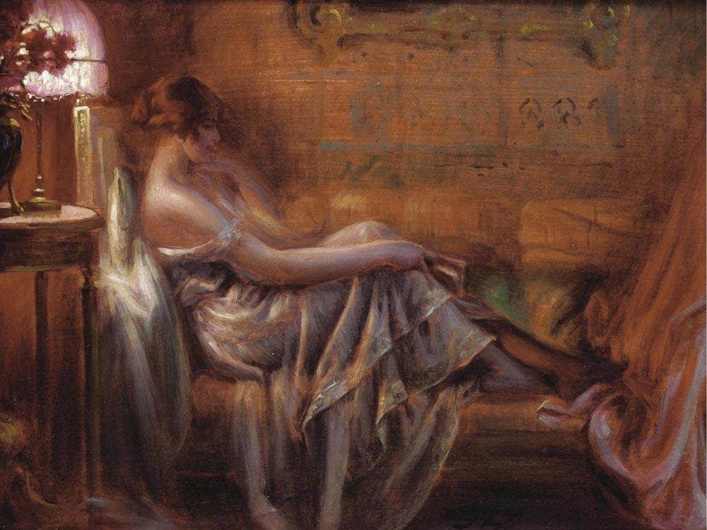 Reading By Lamp Light By Enjolras Delphin Fine Art Print