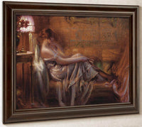 Reading By Lamp Light By Enjolras Delphin Fine Art Print