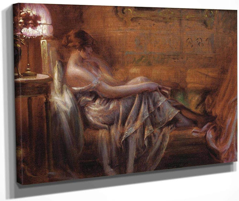 Reading By Lamp Light By Enjolras Delphin Fine Art Print