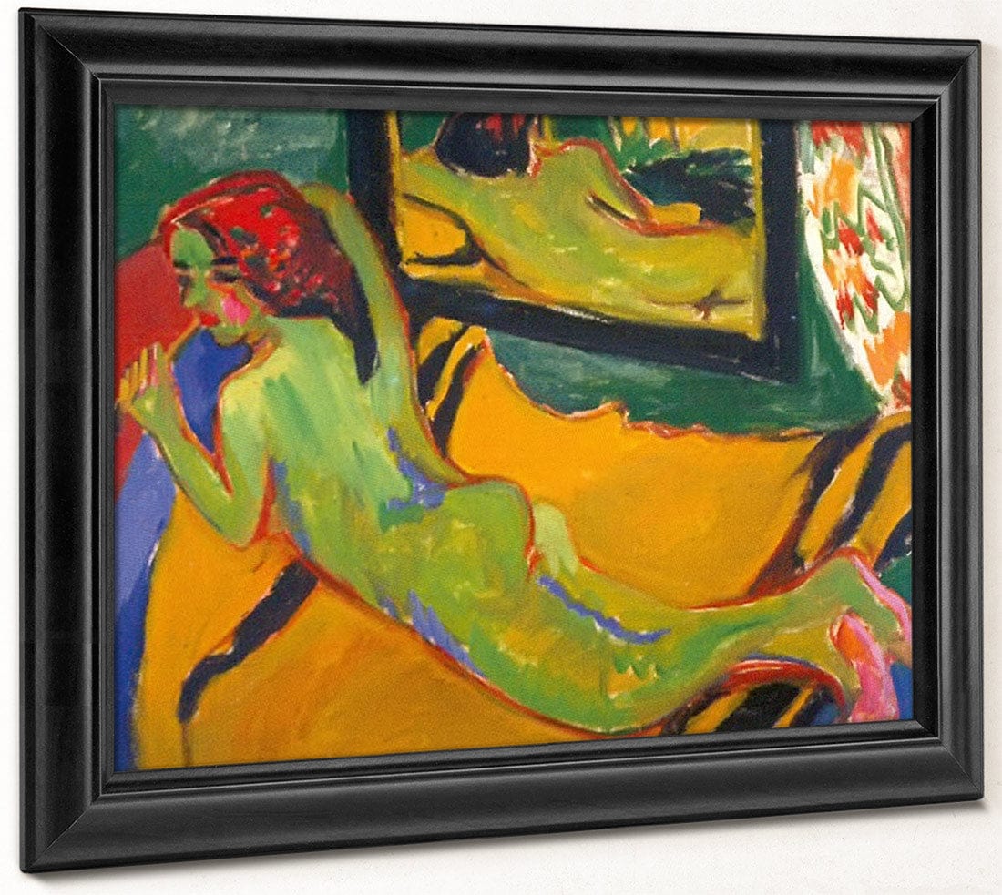 Reclining Nude In Front Of The Mirror ( With Pipe) By Ernst Ludwig Kirchner Fine Art Print