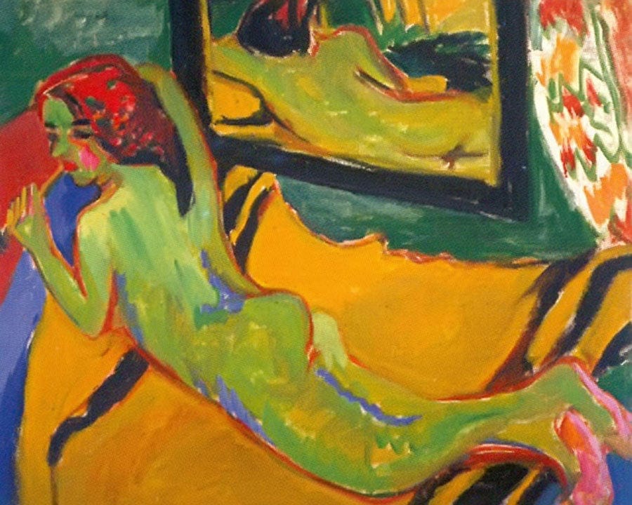 Reclining Nude In Front Of The Mirror ( With Pipe) By Ernst Ludwig Kirchner Fine Art Print