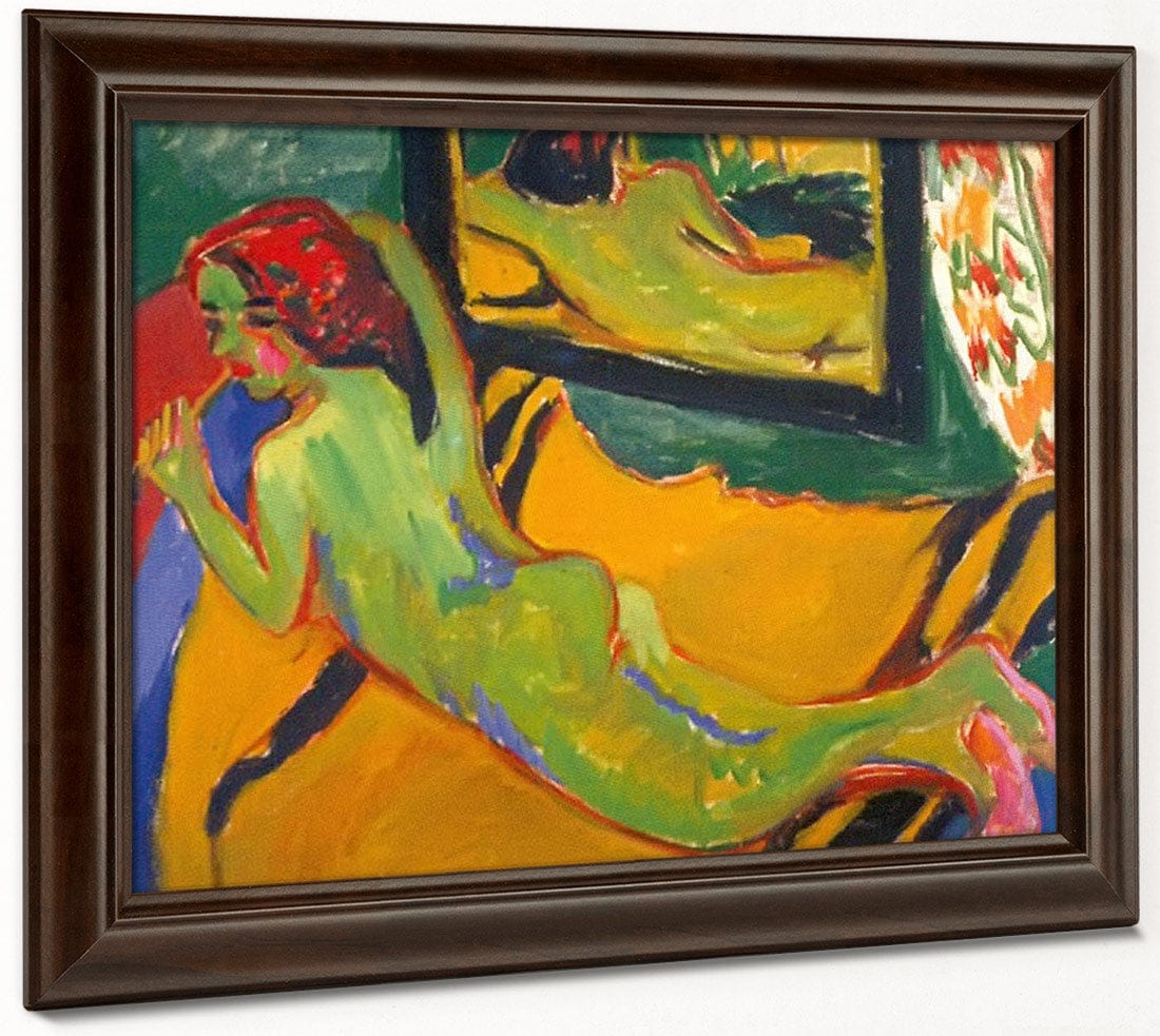 Reclining Nude In Front Of The Mirror ( With Pipe) By Ernst Ludwig Kirchner Fine Art Print