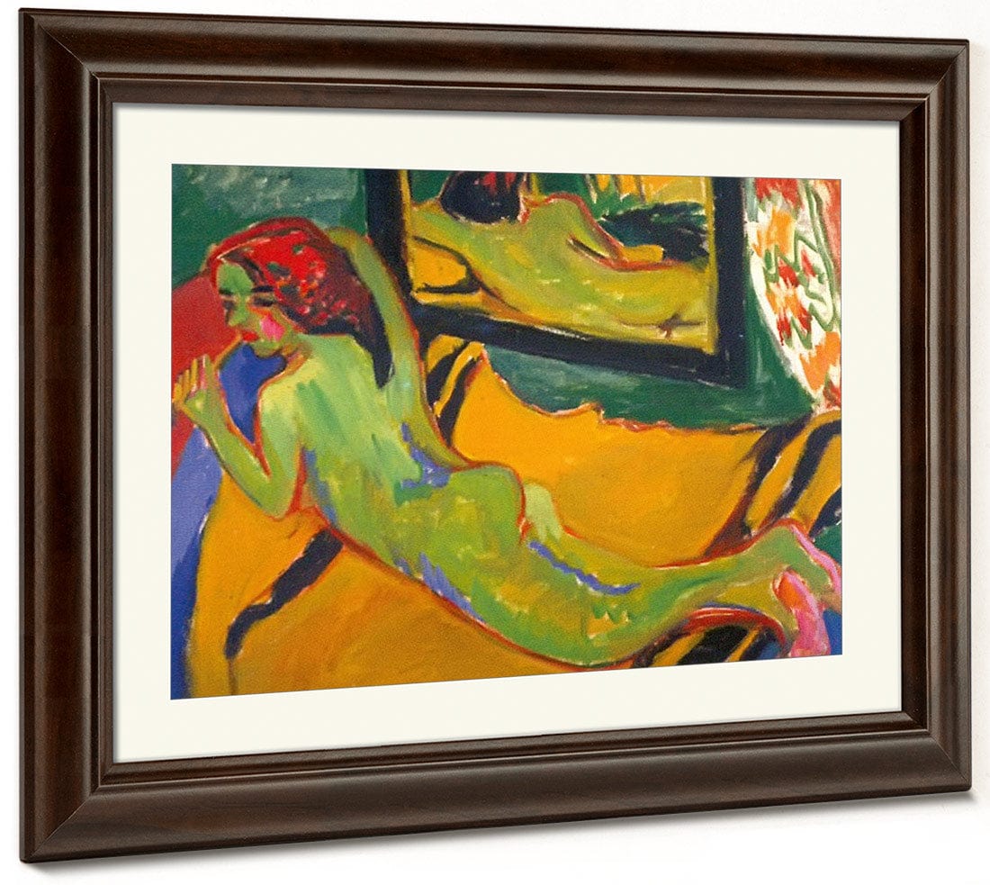Reclining Nude In Front Of The Mirror ( With Pipe) By Ernst Ludwig Kirchner Fine Art Print