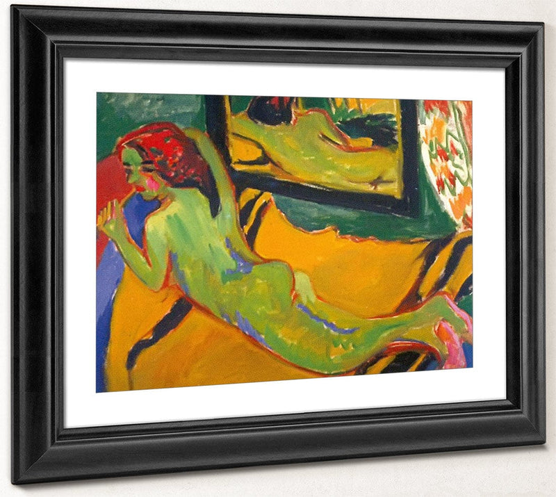 Reclining Nude In Front Of The Mirror ( With Pipe) By Ernst Ludwig Kirchner Fine Art Print