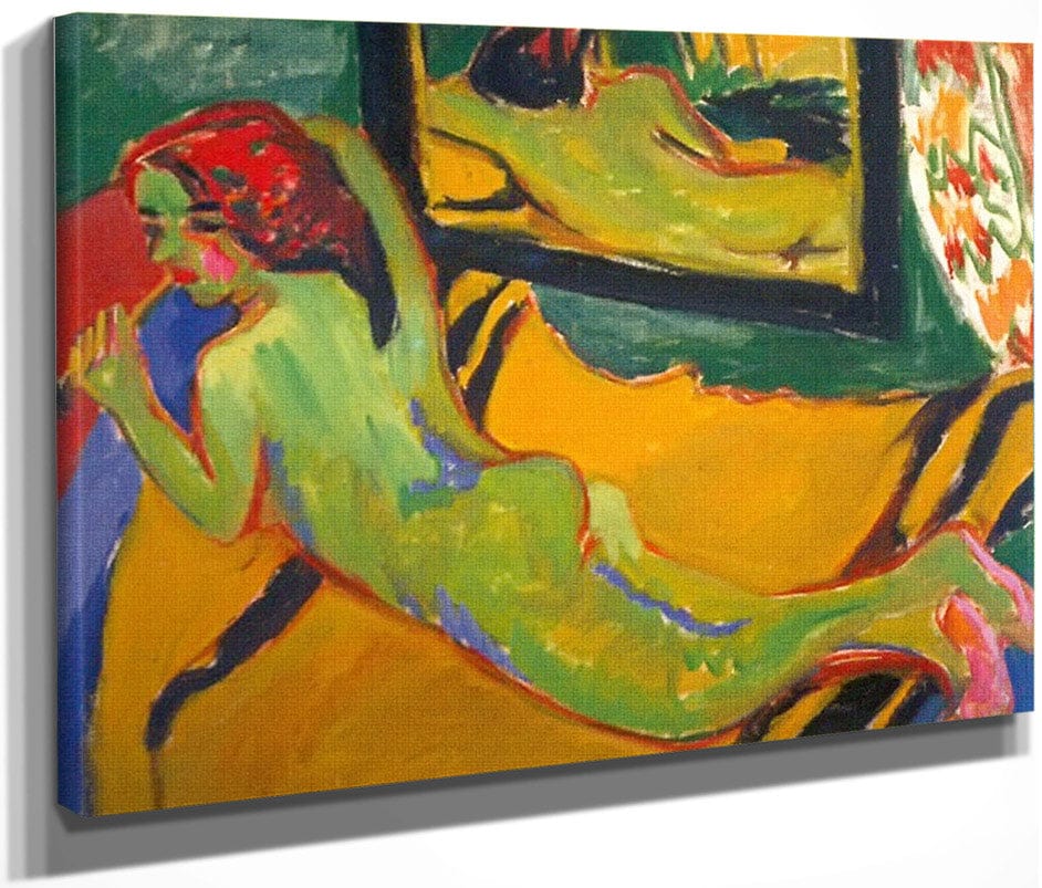 Reclining Nude In Front Of The Mirror ( With Pipe) By Ernst Ludwig Kirchner Fine Art Print