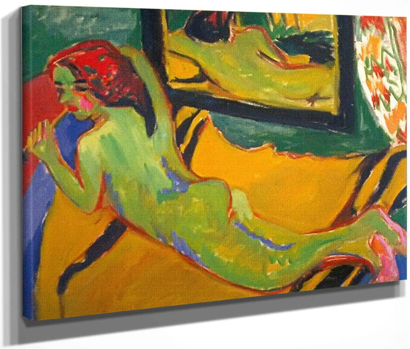 Reclining Nude In Front Of The Mirror ( With Pipe) By Ernst Ludwig Kirchner Fine Art Print