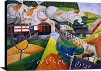 Red Cross Train Passing A Village Painting Gino Severini Canvas Art Fine Art Print