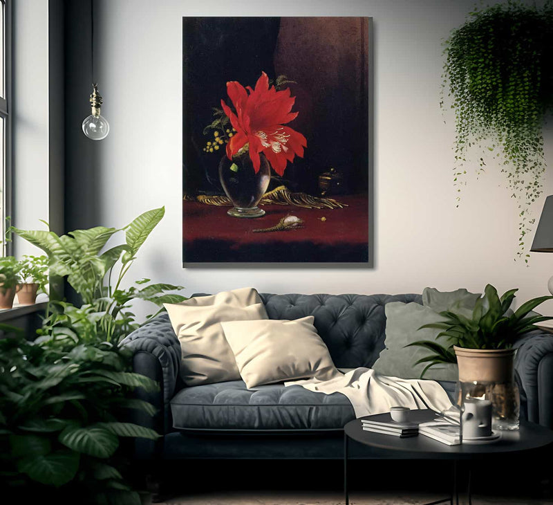 Red Flower In A Vase By Martin Johnson Heade Fine Art Print