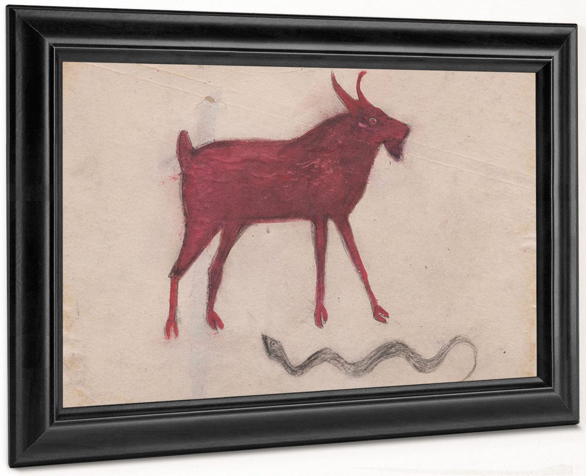 Red Goat With Snake By Bill Traylor Fine Art Print