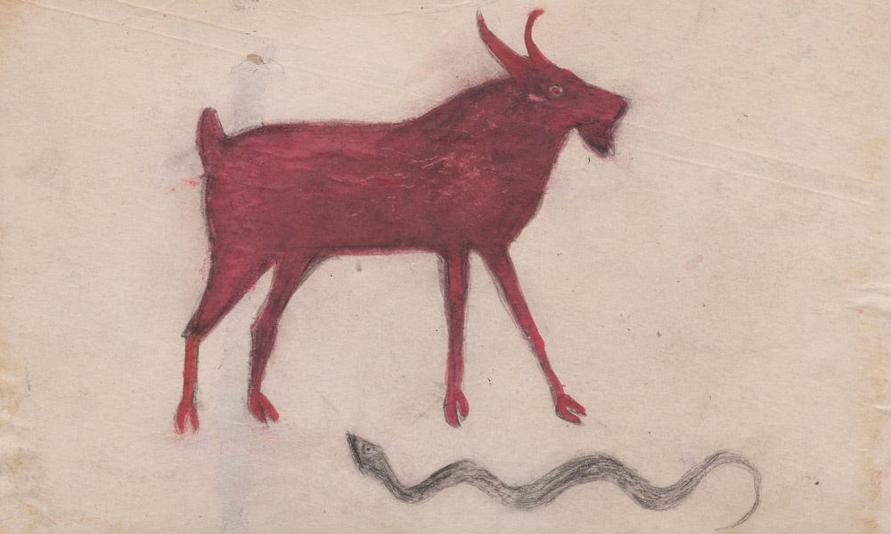 Red Goat With Snake By Bill Traylor Fine Art Print