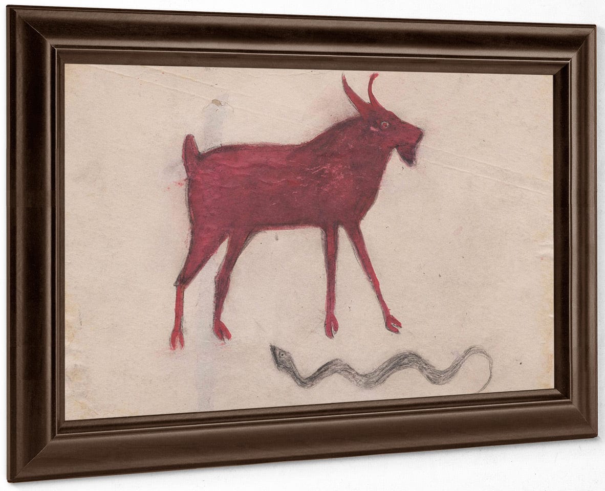 Red Goat With Snake By Bill Traylor Fine Art Print