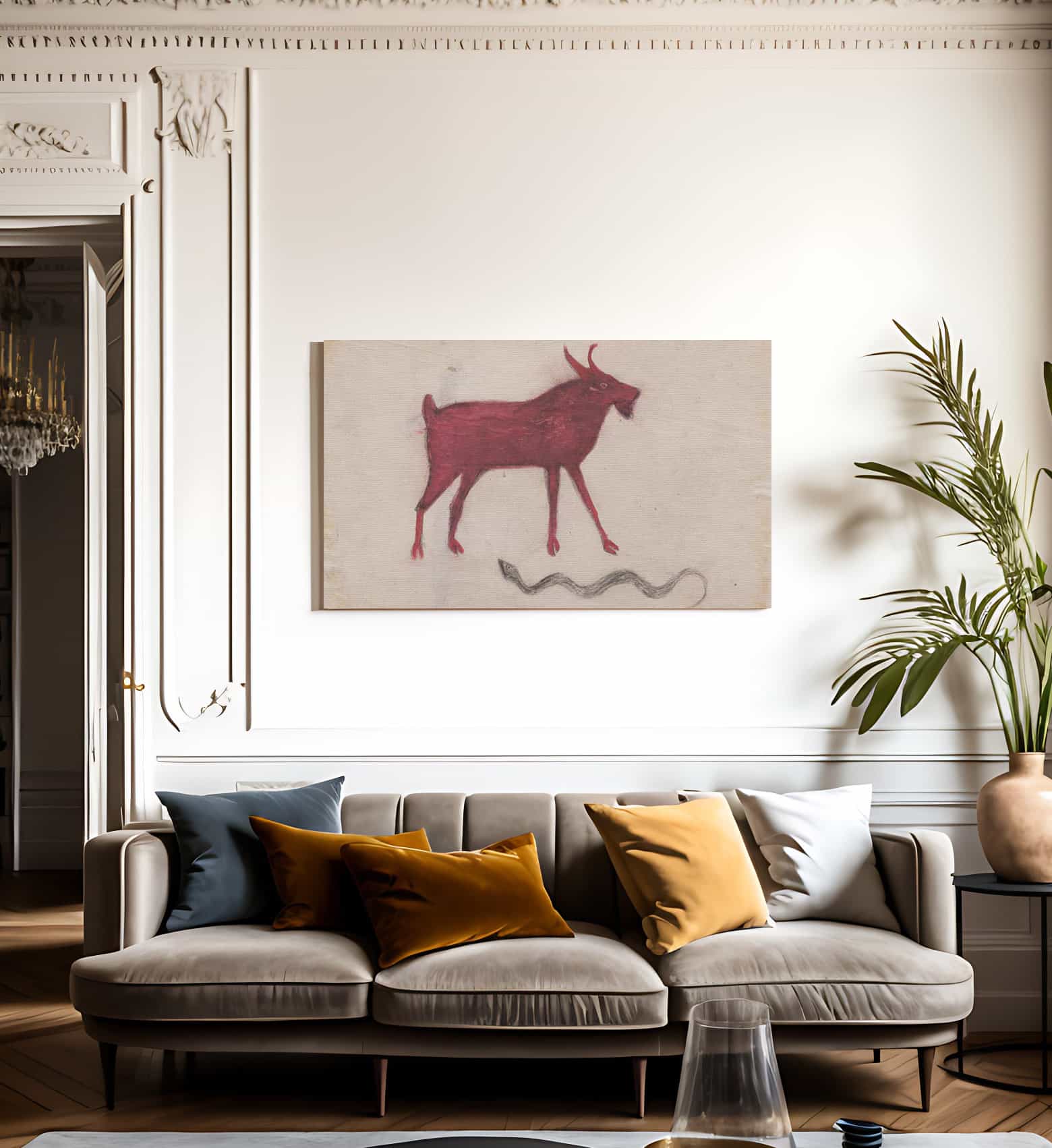 Red Goat With Snake By Bill Traylor Fine Art Print