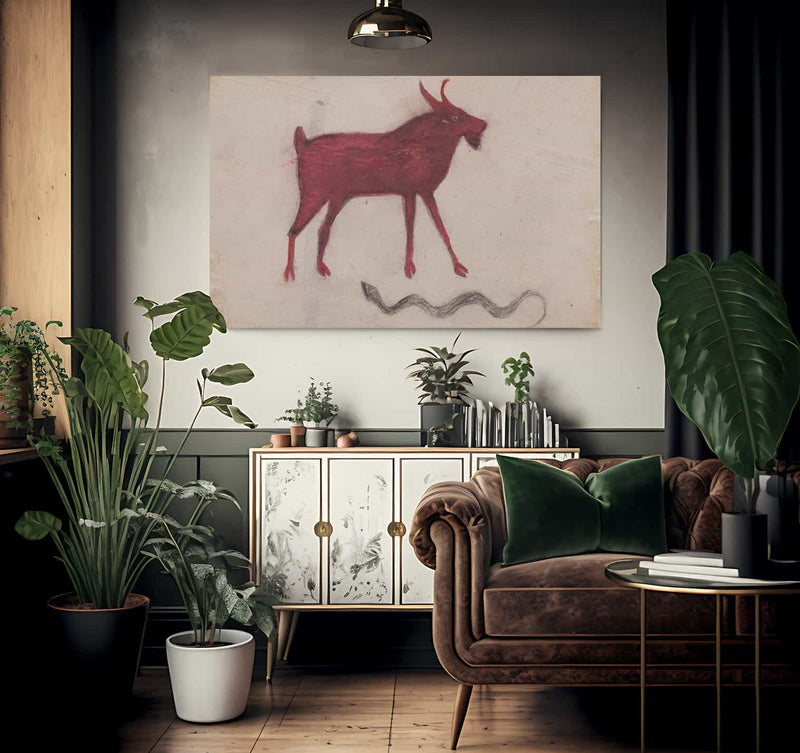 Red Goat With Snake By Bill Traylor Fine Art Print