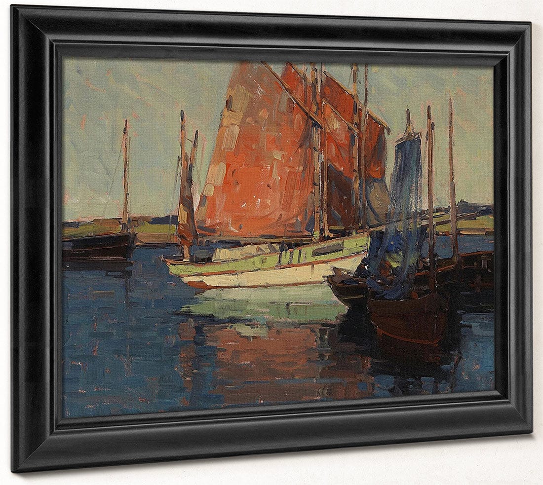 Red Sails, French Tuna Boats By Edgar Payne Fine Art Print
