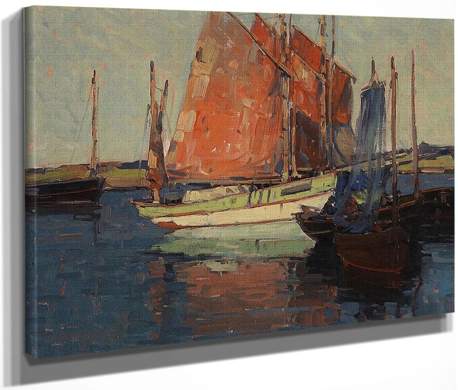 Red Sails, French Tuna Boats By Edgar Payne Fine Art Print